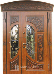 Железная дверь двустворчатая со стеклом №85 - фото вид снаружи